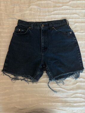 Lee Dark Blue Frayed Hem Denim Shorts